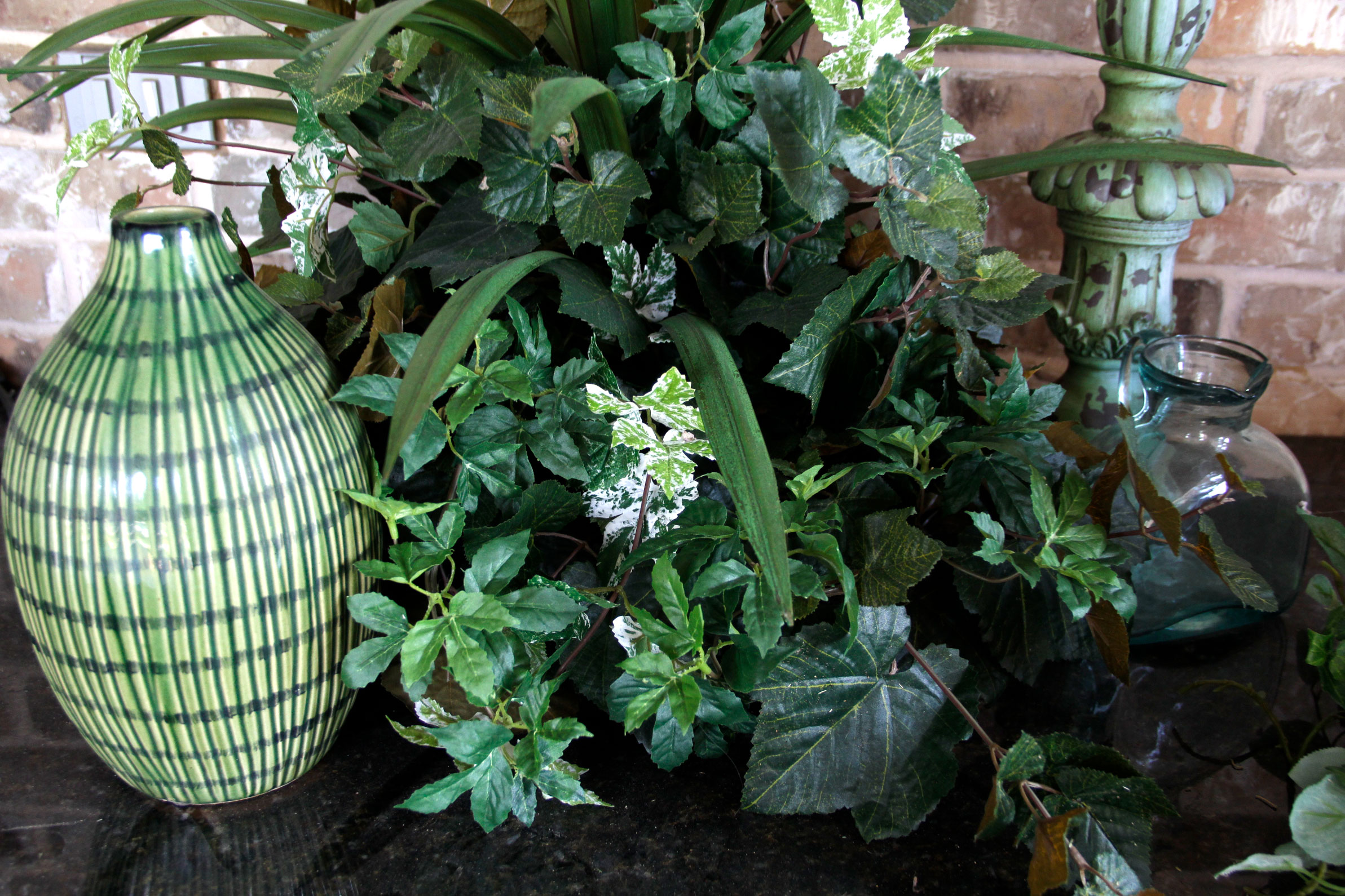 Faux Plants With Green Vase