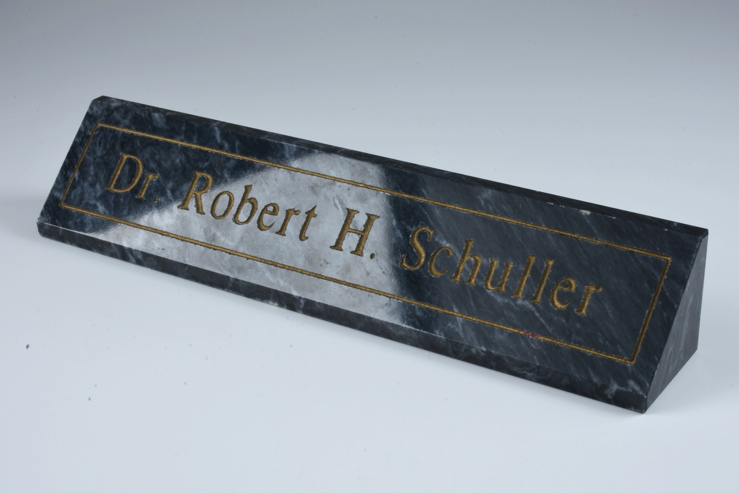 Dr. Robert Sch Marble Desk Plate and Pen Holder with Bronze Horse