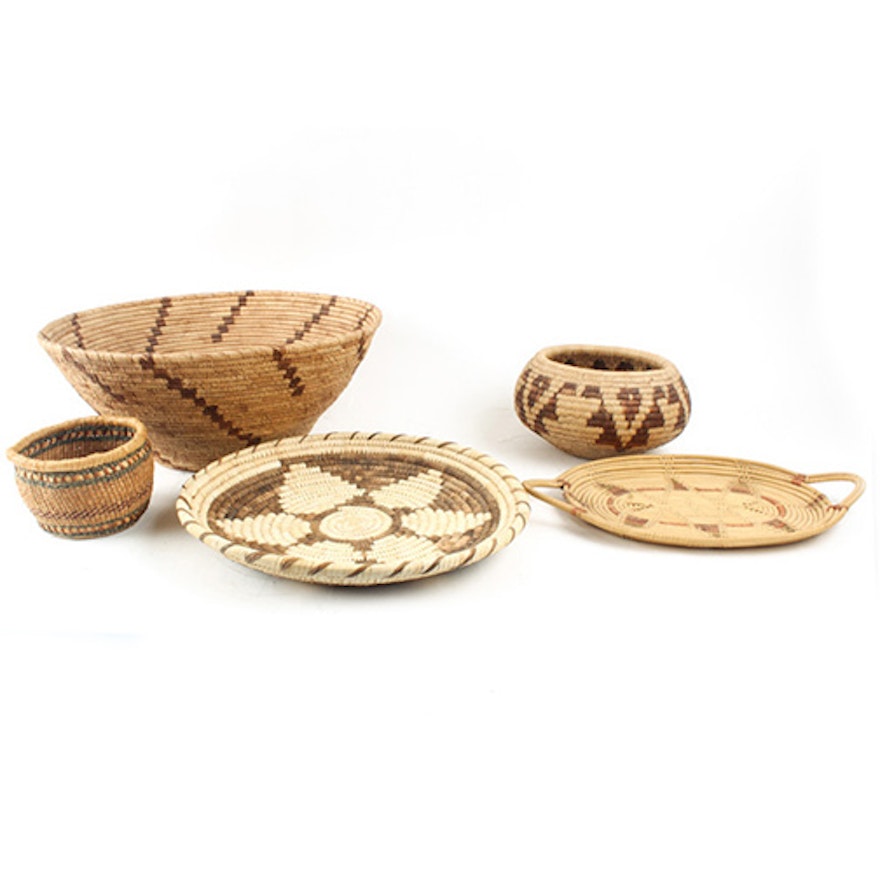 Collection of Hand Coiled Native American Style Baskets
