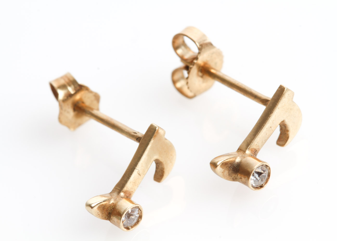 14K Yellow Gold and Cubic Zirconia Music Note Stud Earrings