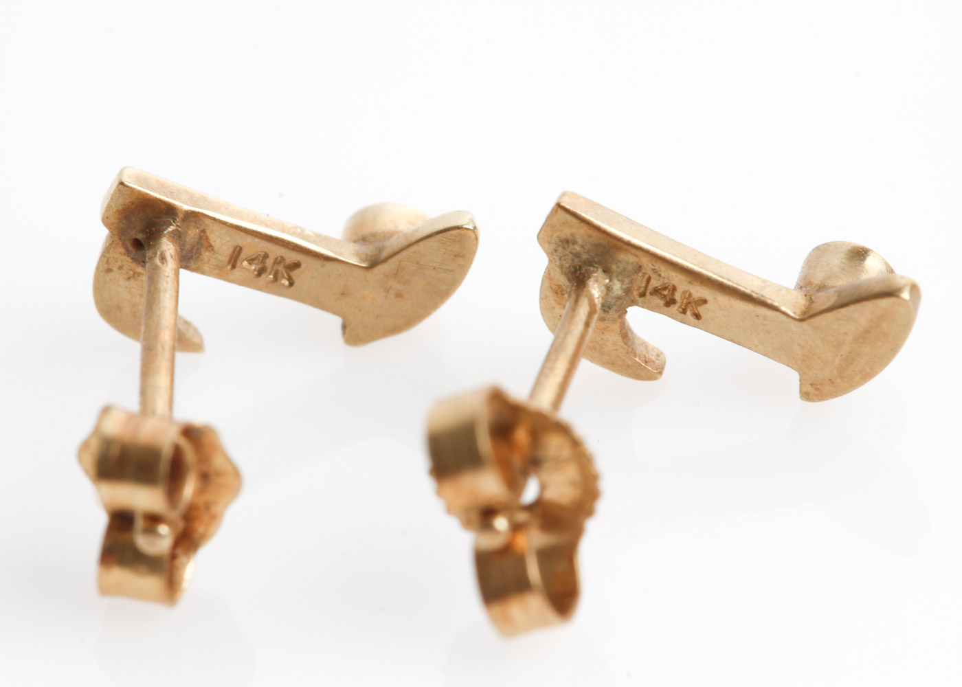 14K Yellow Gold and Cubic Zirconia Music Note Stud Earrings