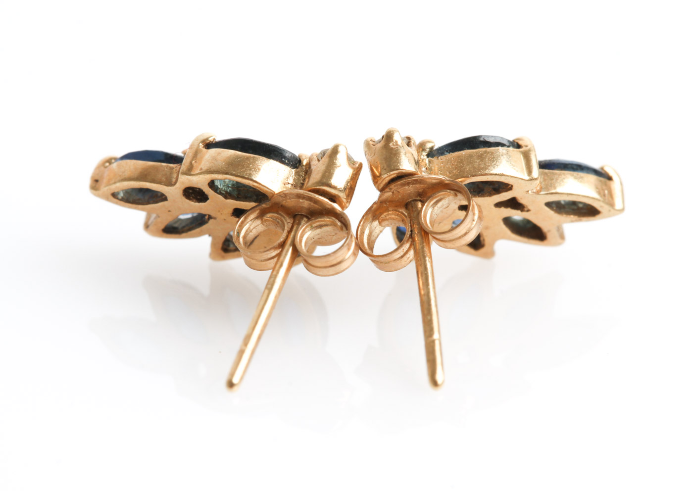 14K Yellow Gold, Sapphire, and Diamond Foliate Stud Earrings
