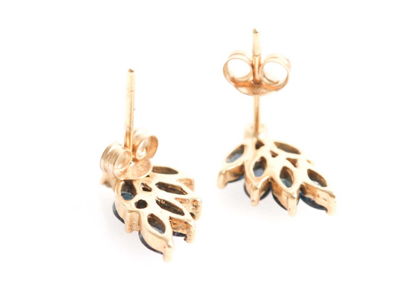 14K Yellow Gold, Sapphire, and Diamond Foliate Stud Earrings