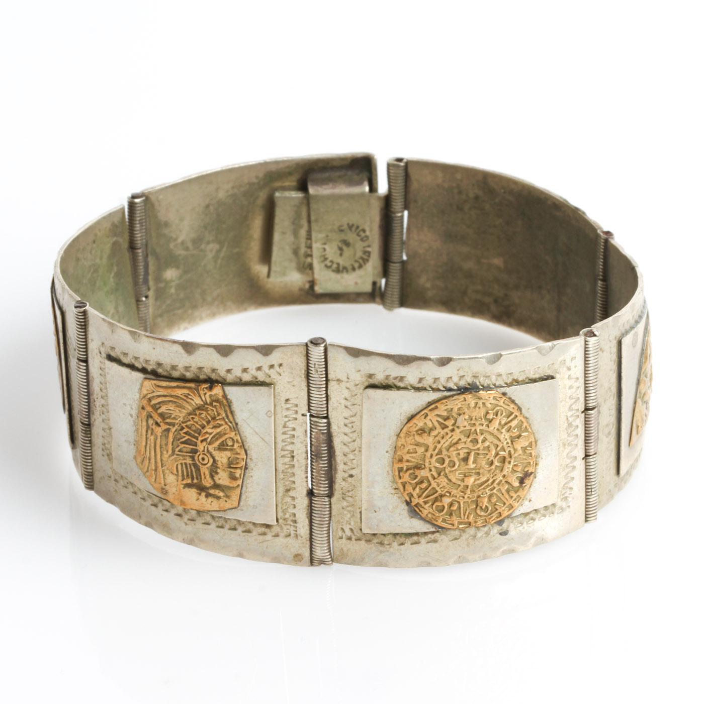 Vintage Taxco Sterling Silver and Brass Hinged Bracelet