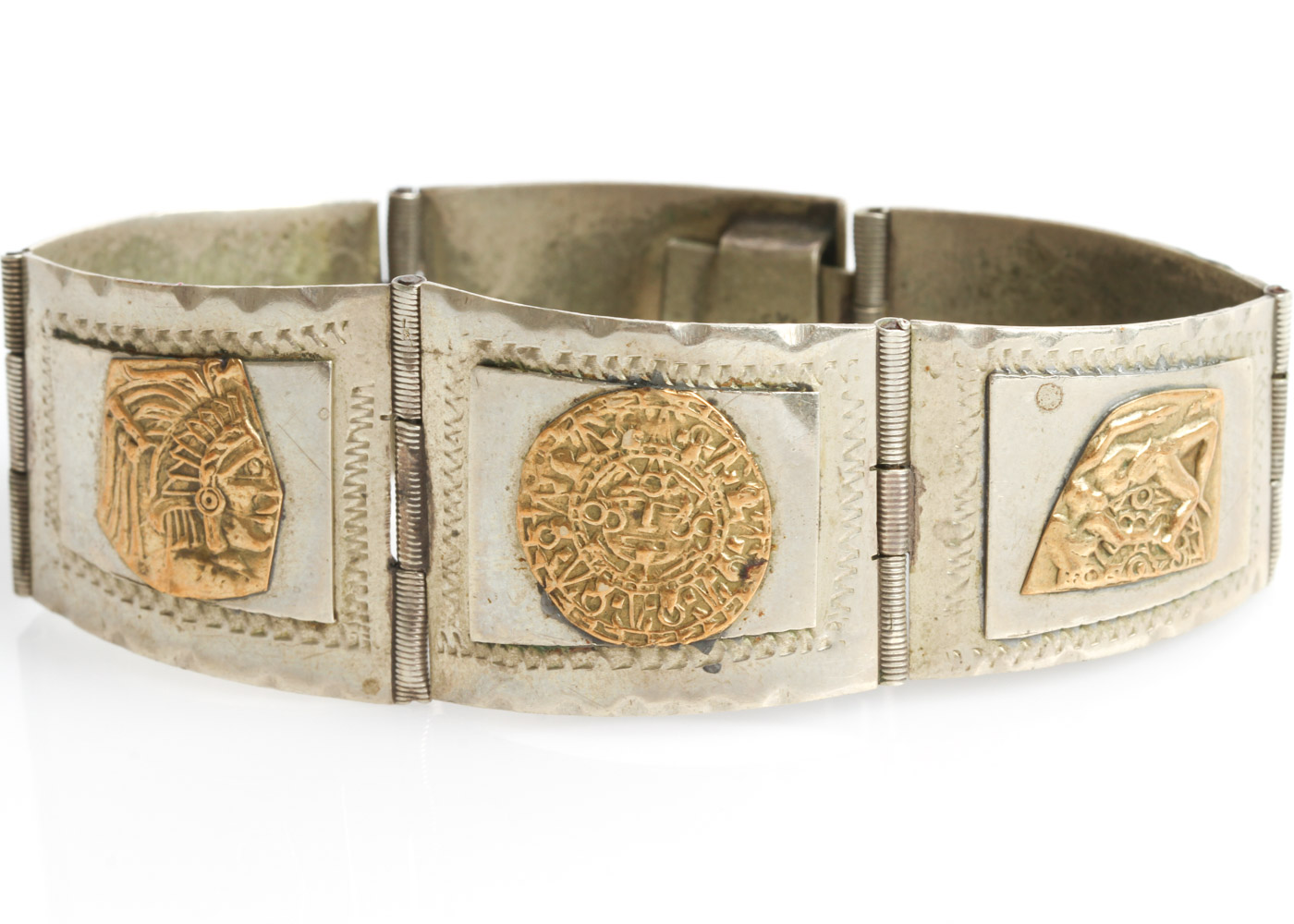 Vintage Taxco Sterling Silver and Brass Hinged Bracelet