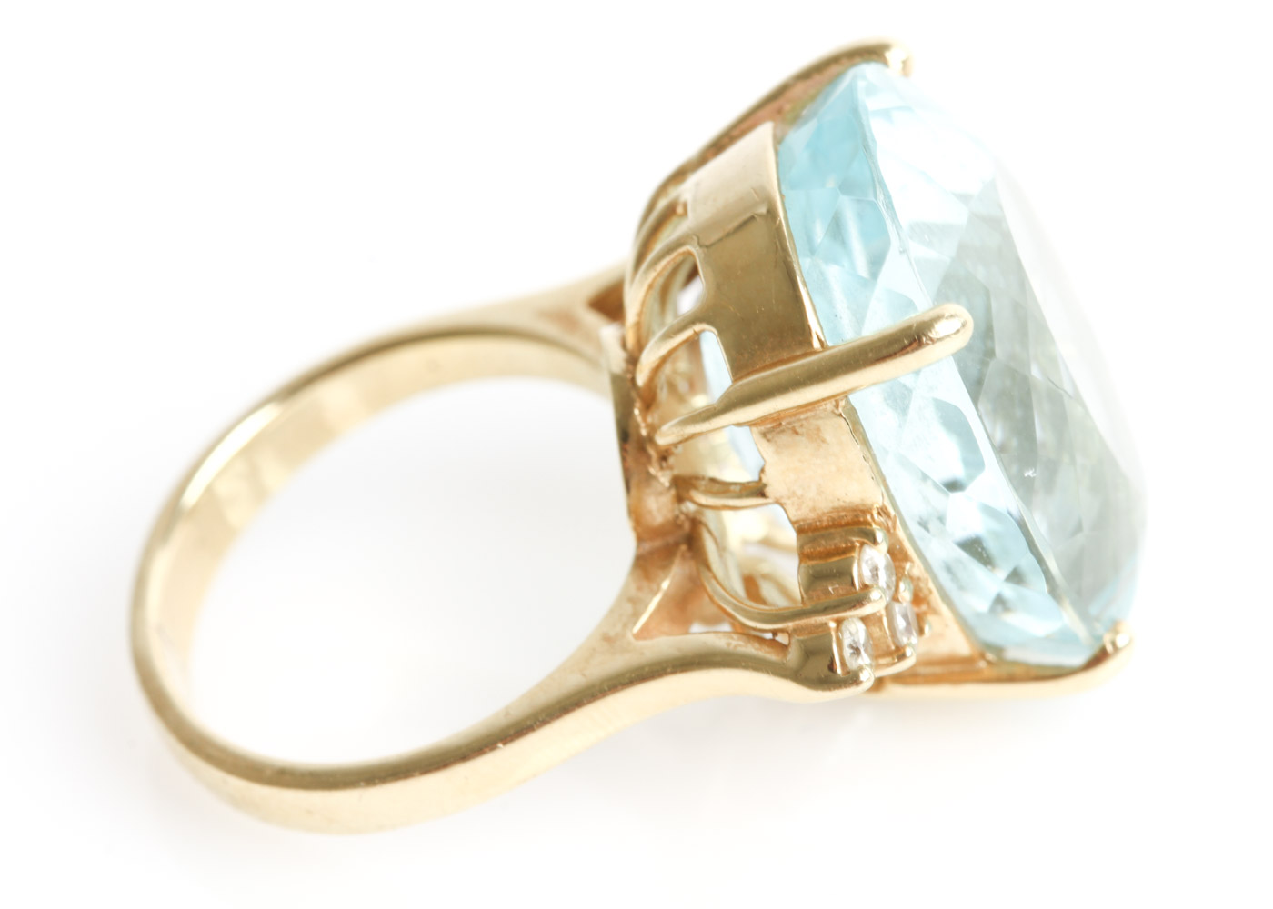 14K Yellow Gold, 17.65 CTS Aquamarine and Diamond Cocktail Ring