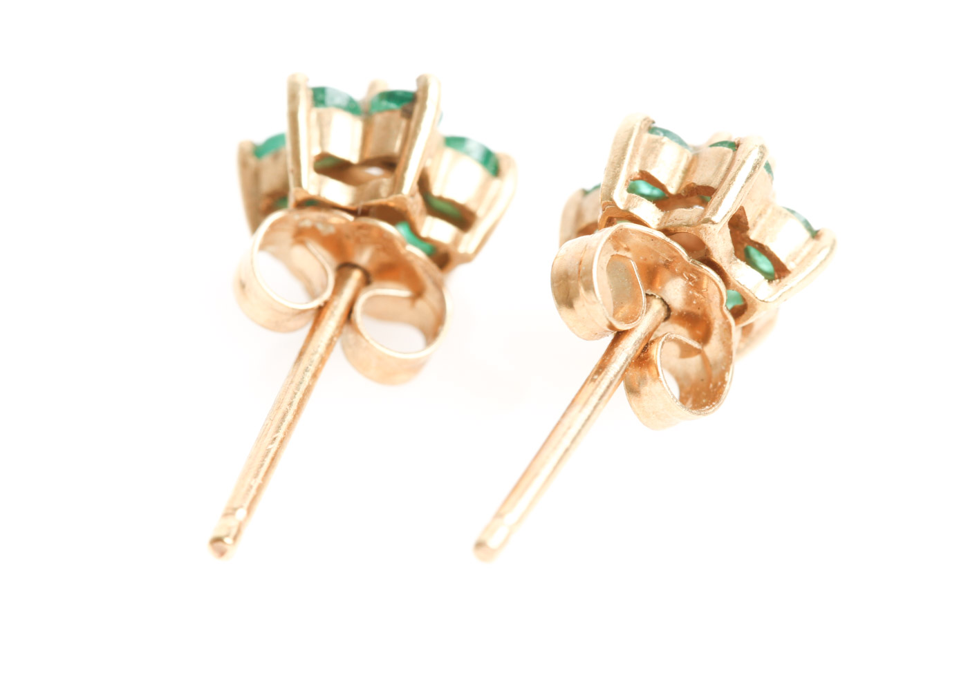 14K Yellow Gold, Emerald, and Diamond Flower Stud Earrings