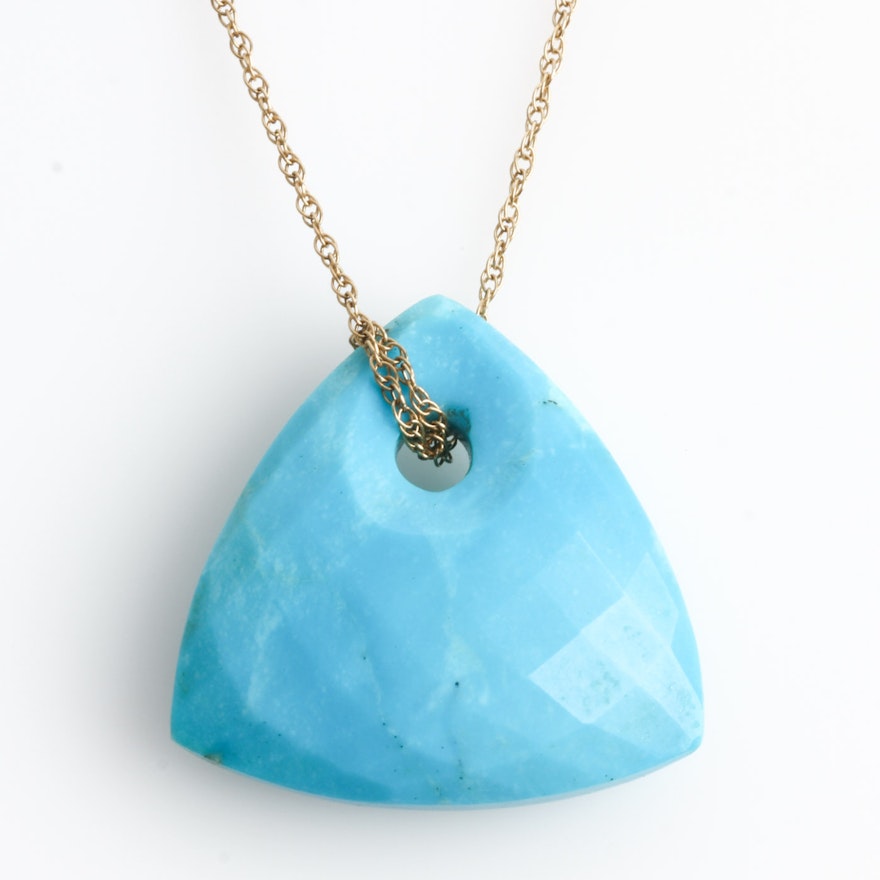 10K Yellow Gold and Faceted Turquoise Pendant Necklace