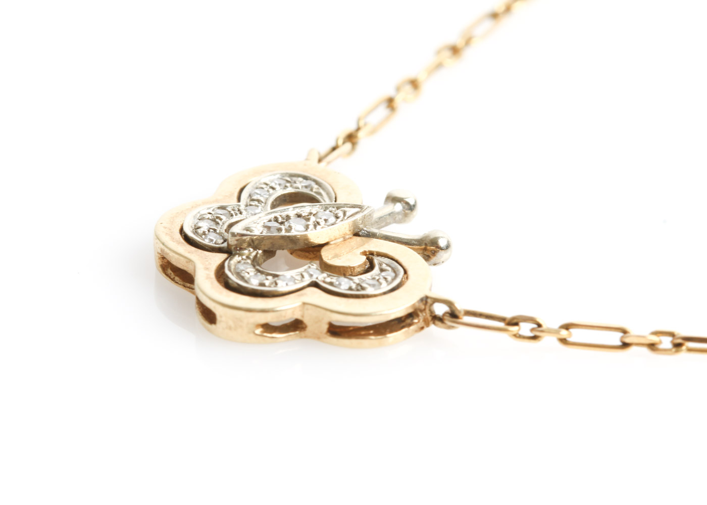 14K Two-Tone Gold and Diamond Butterfly Pendant Necklace