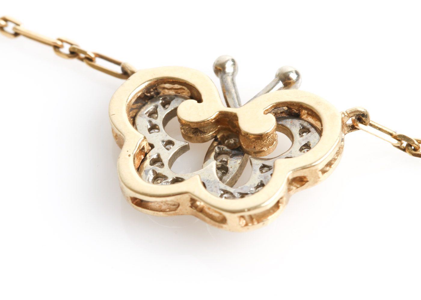 14K Two-Tone Gold and Diamond Butterfly Pendant Necklace