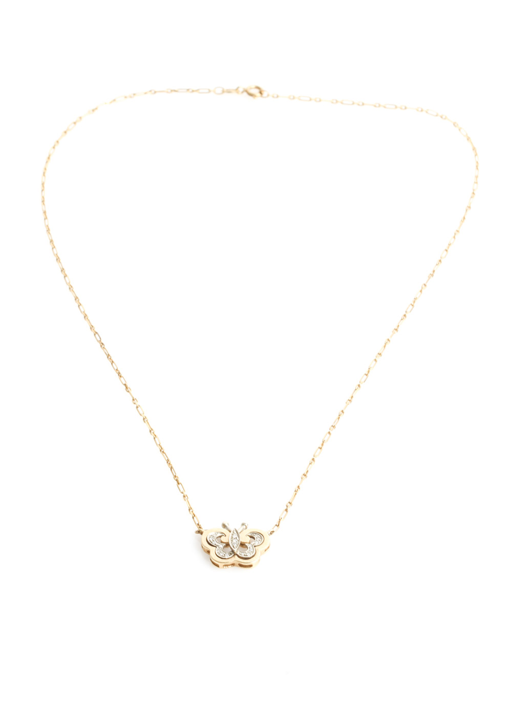 14K Two-Tone Gold and Diamond Butterfly Pendant Necklace