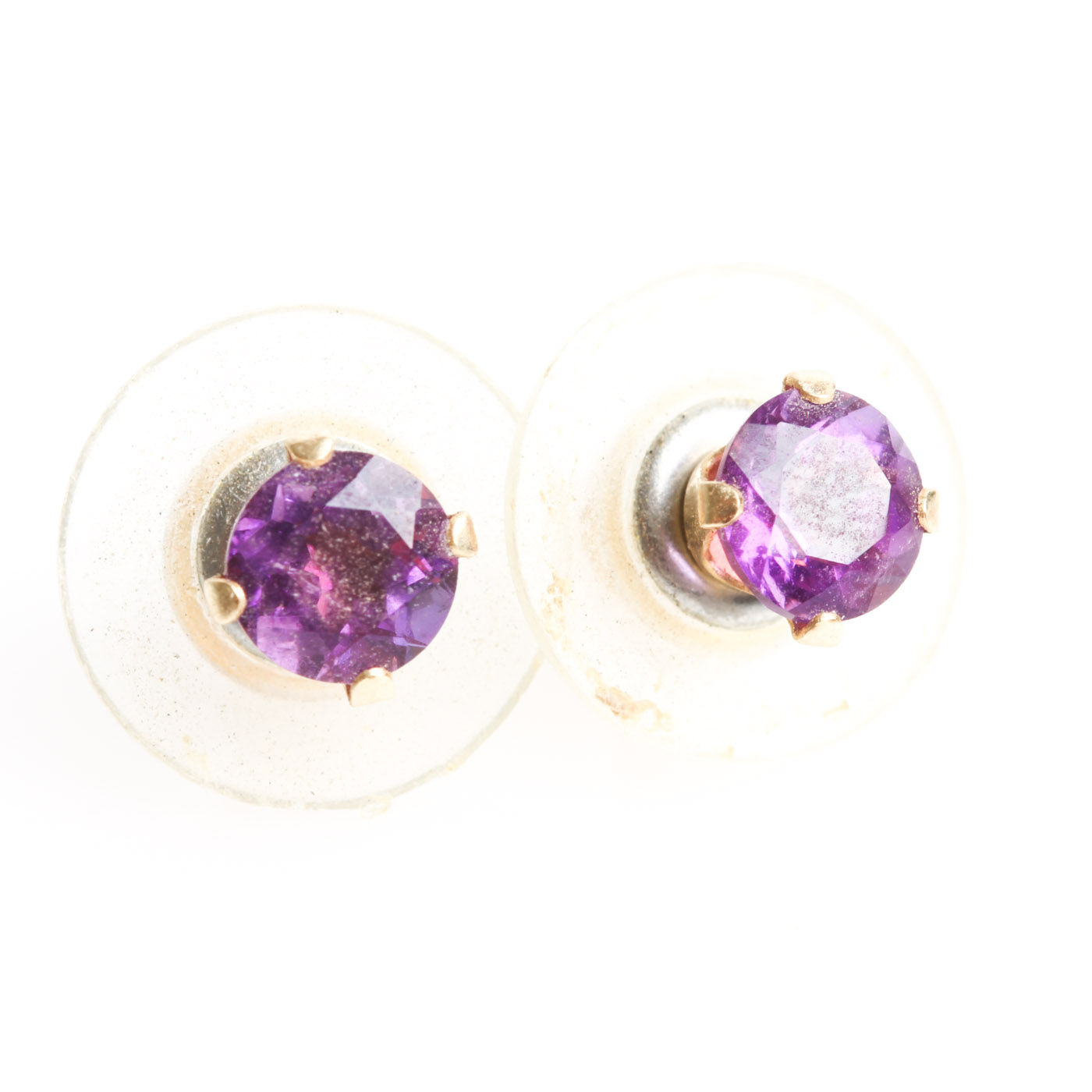 14K Yellow Gold and Amethyst Stud Earrings