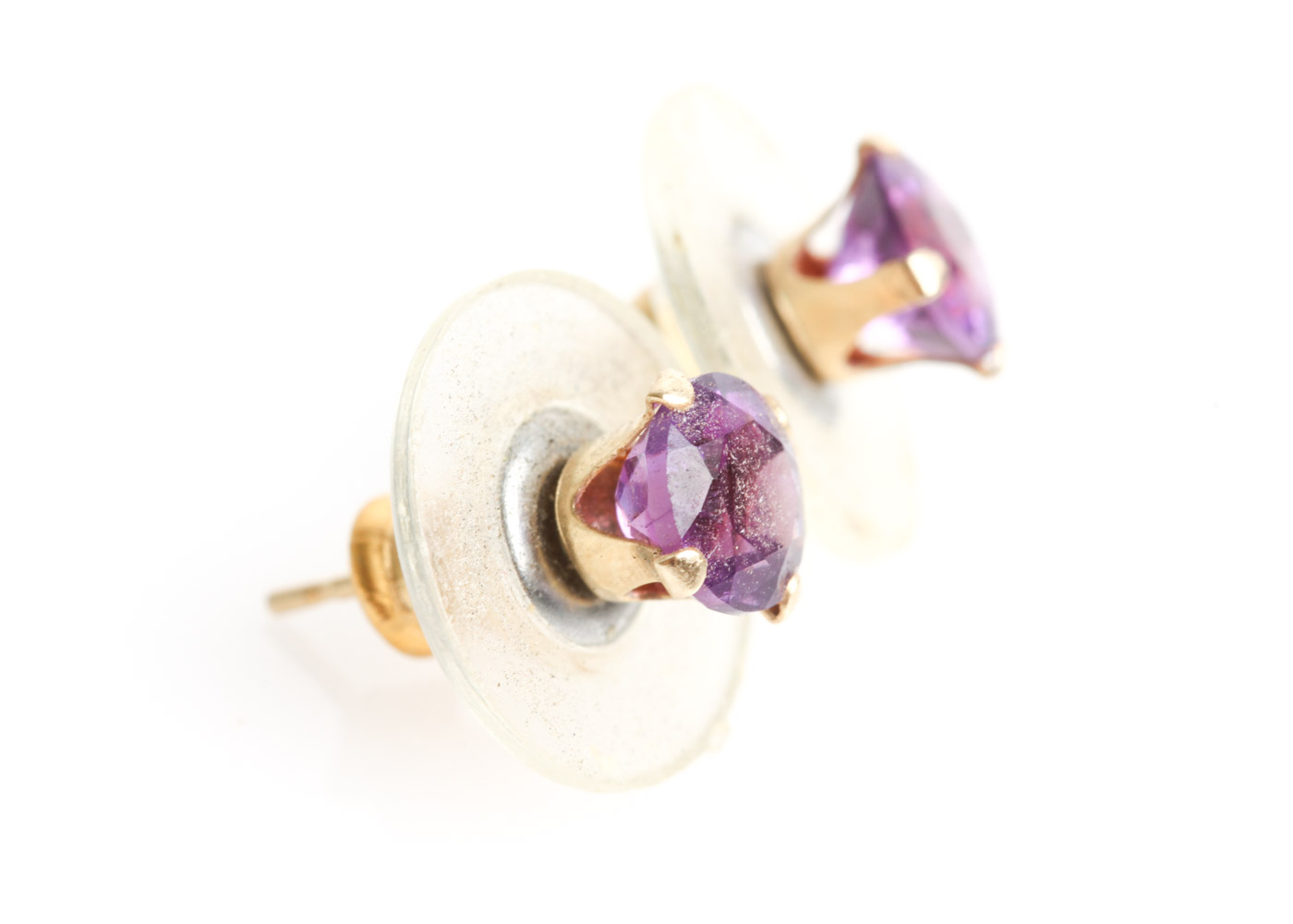 14K Yellow Gold and Amethyst Stud Earrings