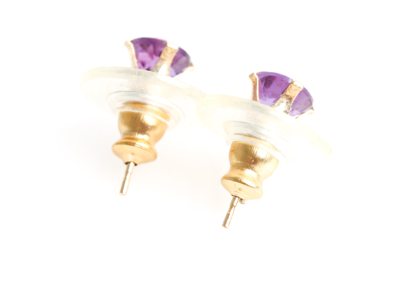 14K Yellow Gold and Amethyst Stud Earrings