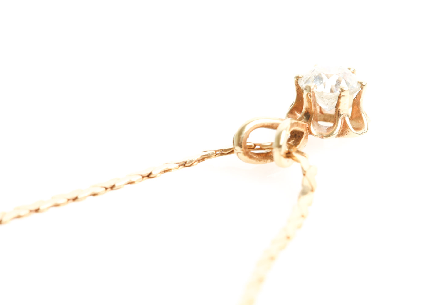 Vintage 14K Yellow Gold and Old Mine Cut Diamond Solitaire Pendant Necklace