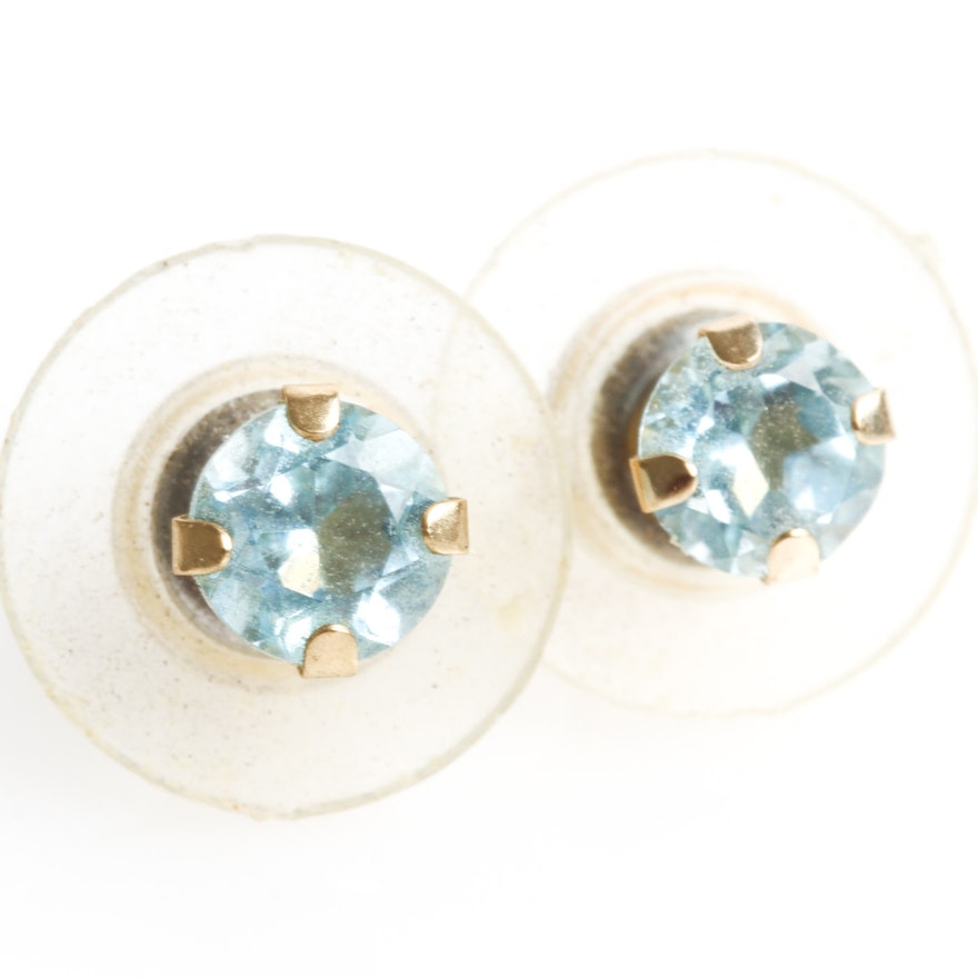 14K Yellow Gold and Blue Topaz Stud Earrings