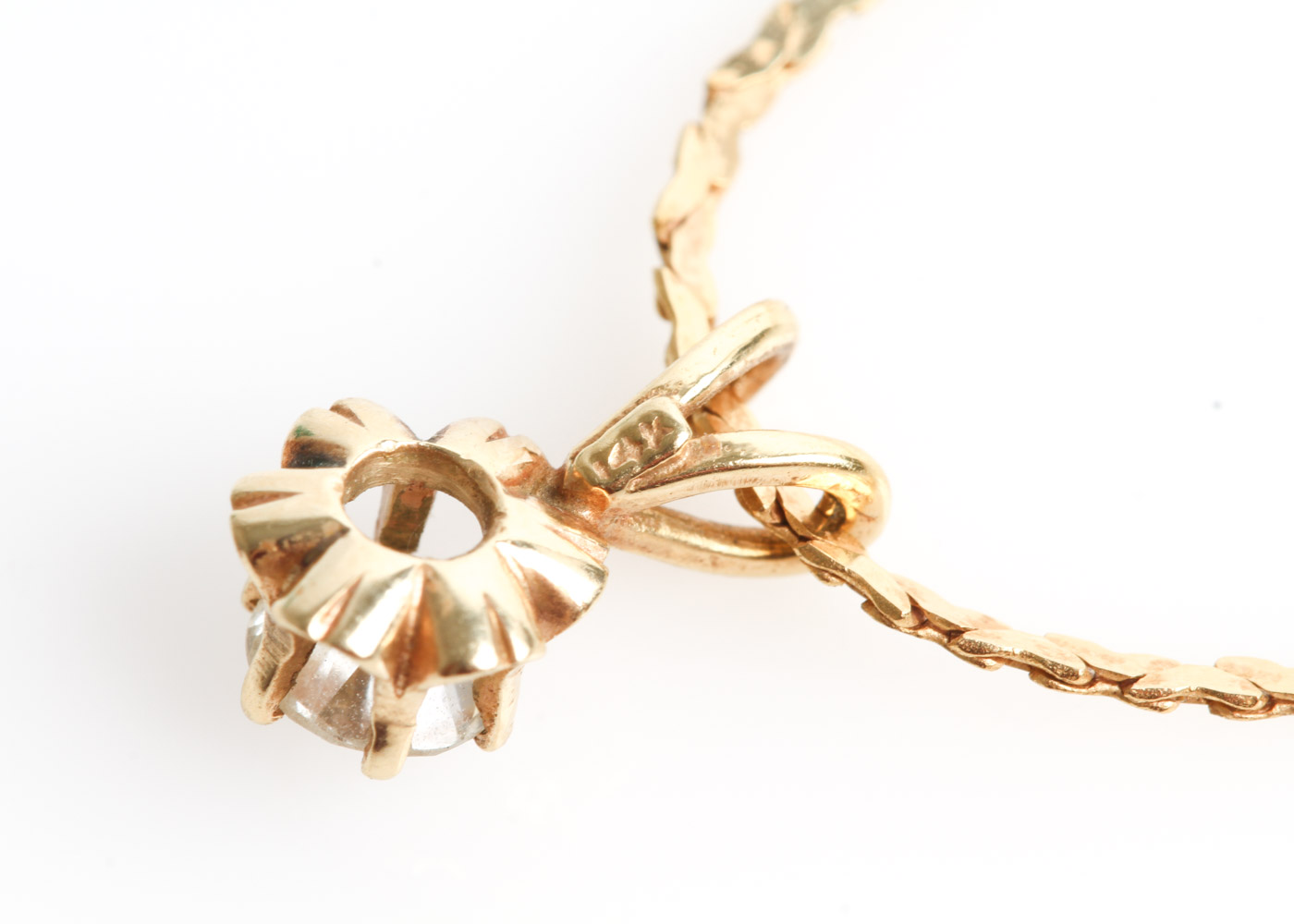 Vintage 14K Yellow Gold and Old Mine Cut Diamond Solitaire Pendant Necklace