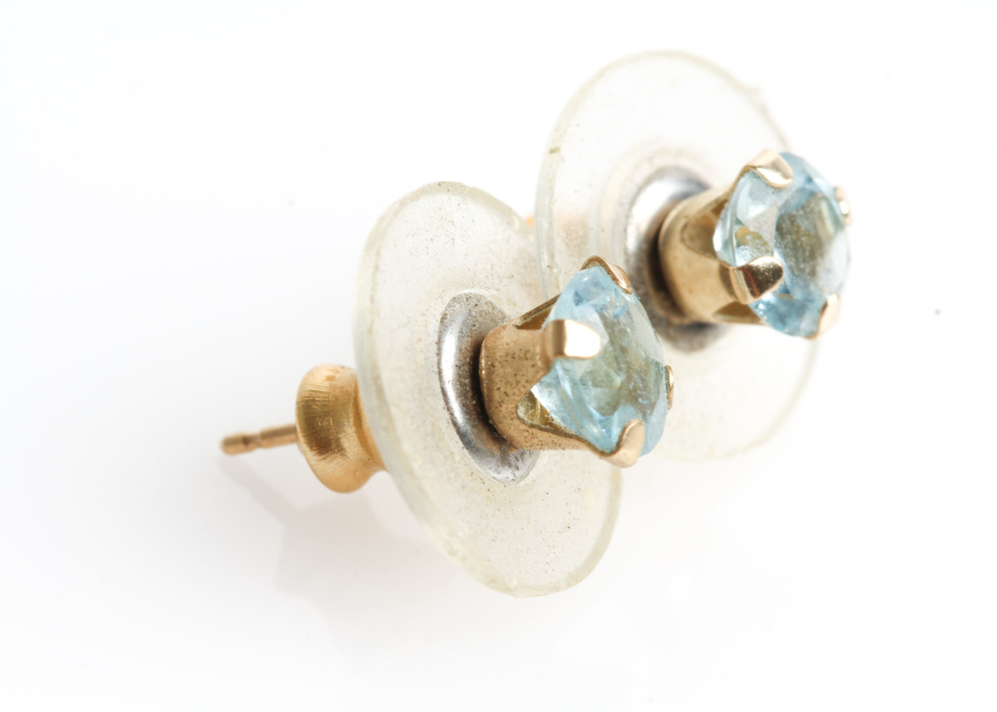 14K Yellow Gold and Blue Topaz Stud Earrings