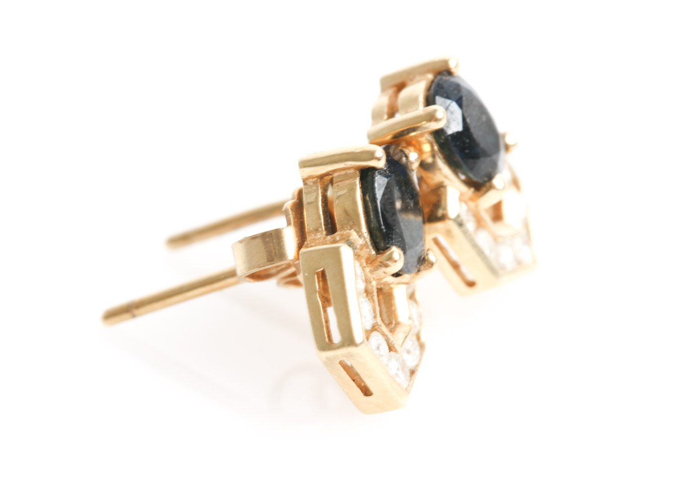 14K Yellow Gold, Sapphire, and Diamond Stud Earrings