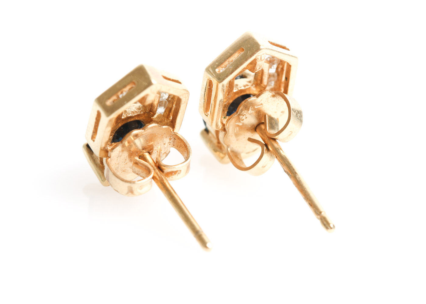 14K Yellow Gold, Sapphire, and Diamond Stud Earrings