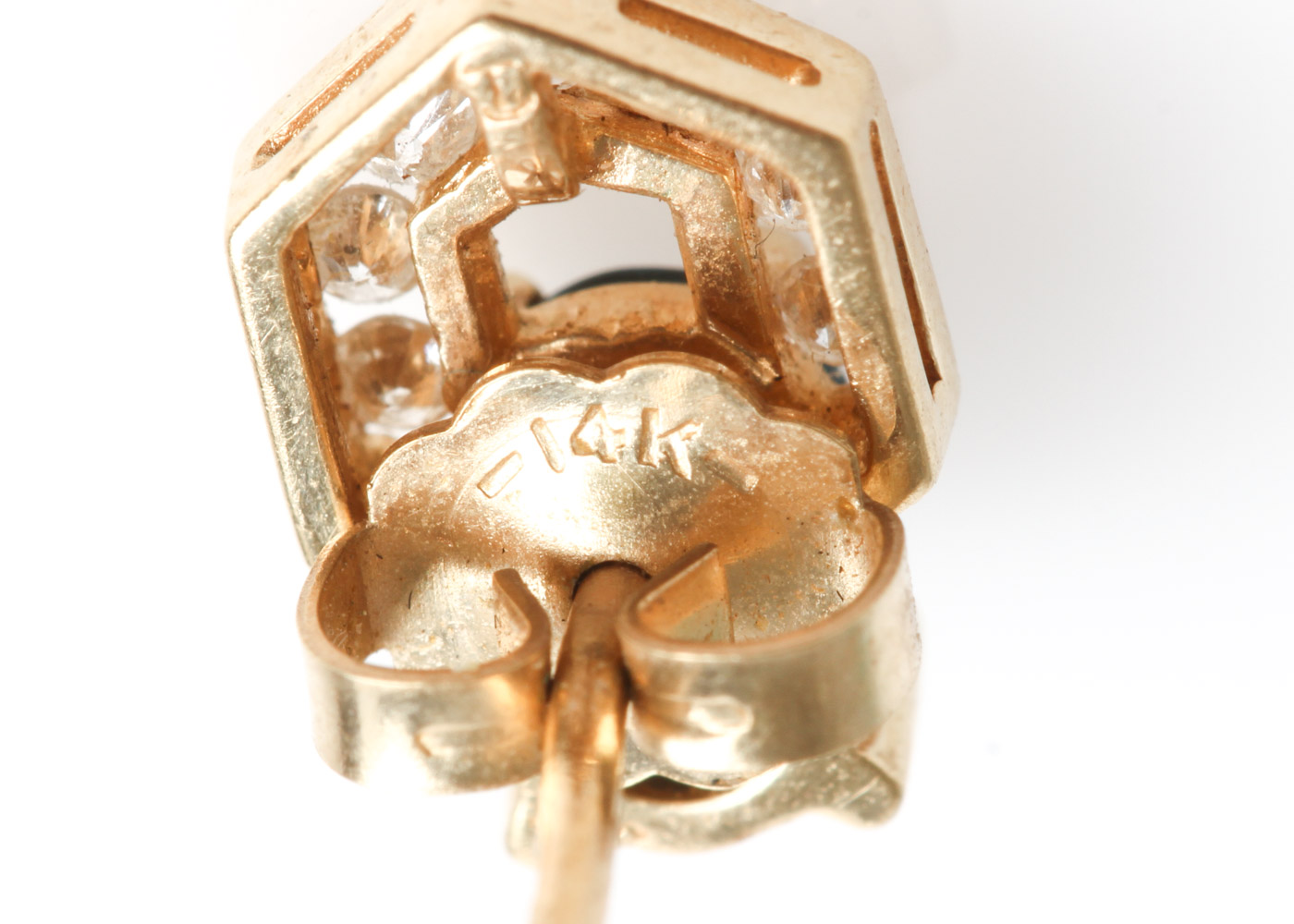 14K Yellow Gold, Sapphire, and Diamond Stud Earrings