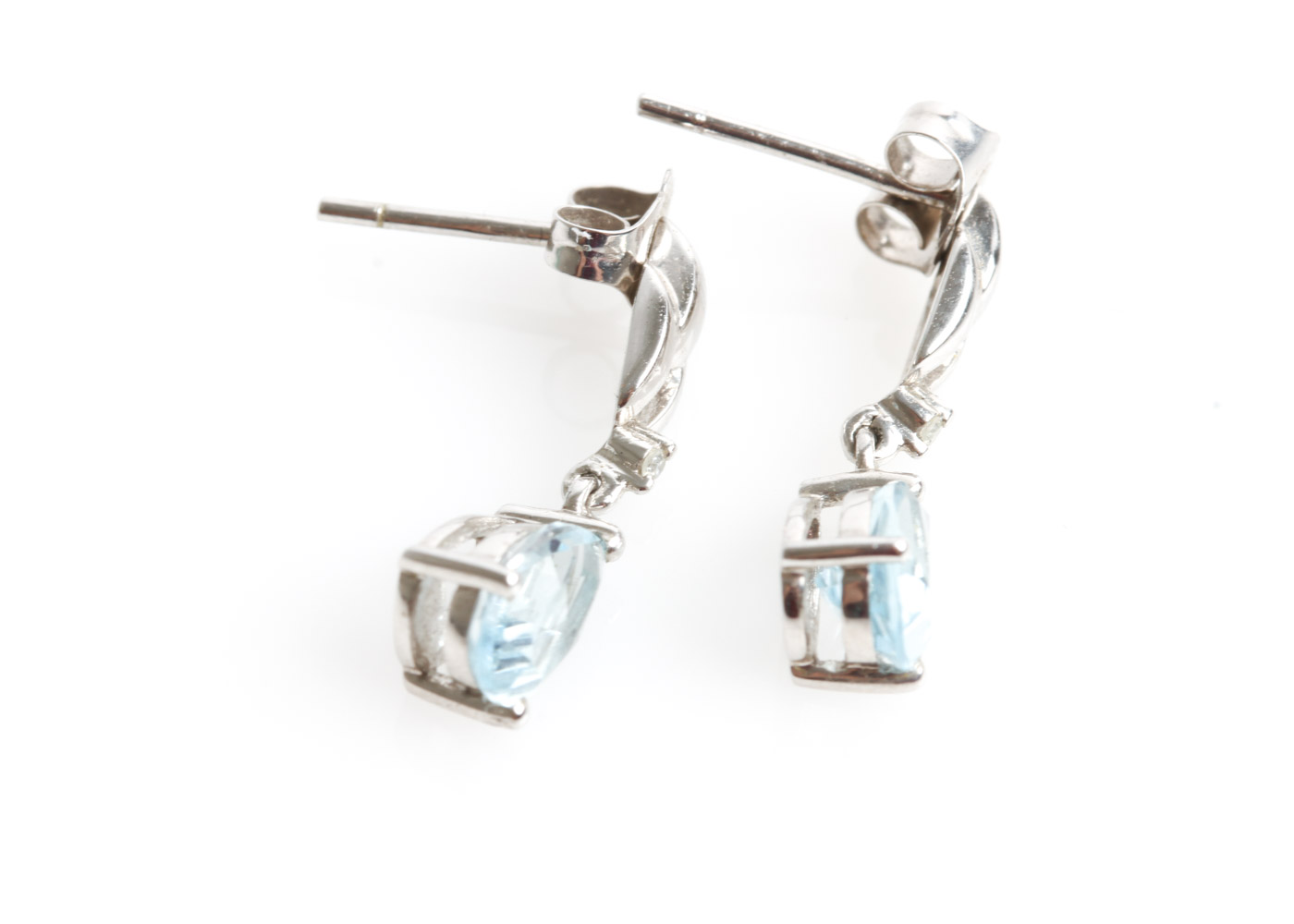 10K White Gold, Blue Topaz, and Diamond Dangle Earrings
