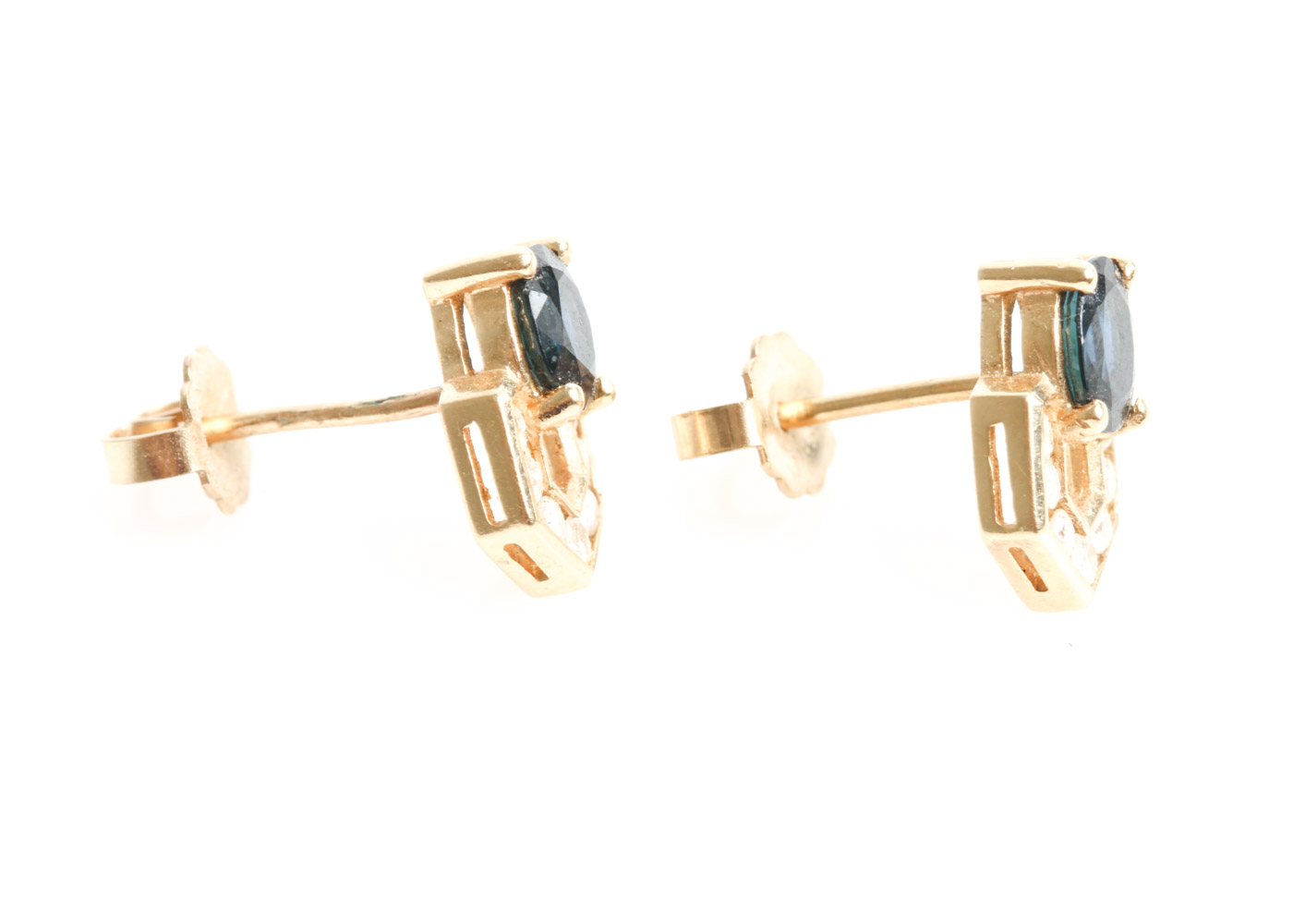 14K Yellow Gold, Sapphire, and Diamond Stud Earrings
