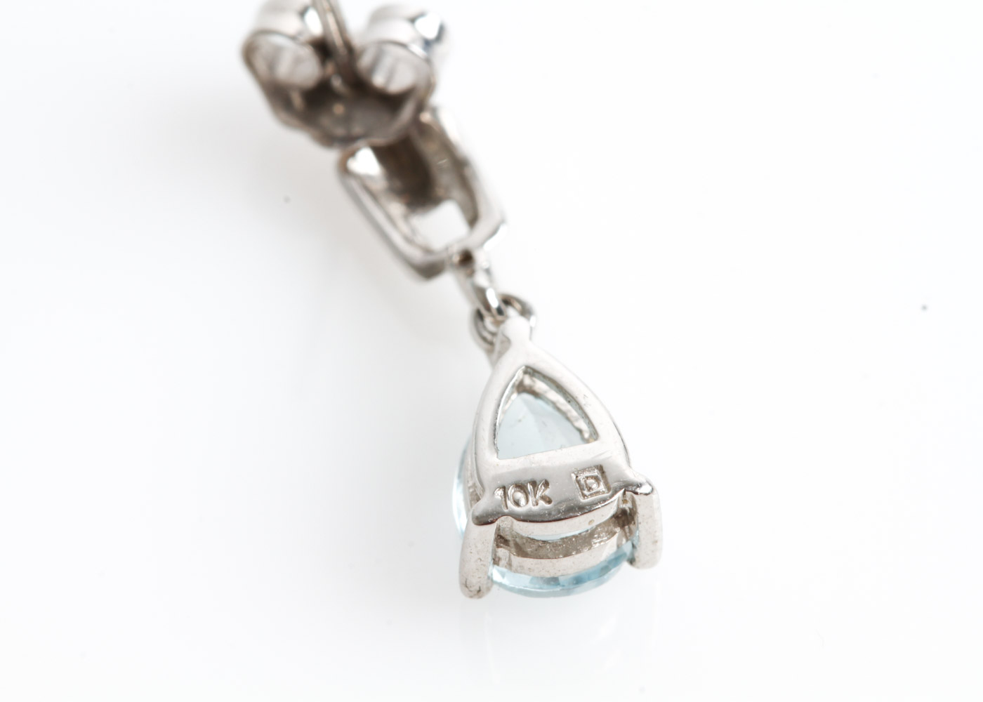 10K White Gold, Blue Topaz, and Diamond Dangle Earrings