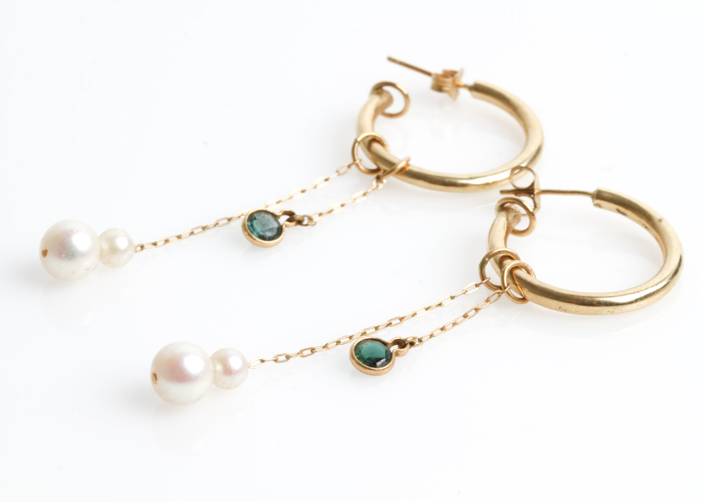 14K Yellow Gold, Tourmaline, and Cultured Pearl Drop Earrings