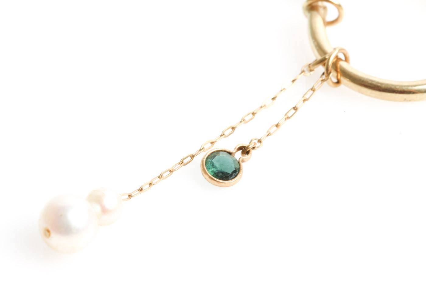 14K Yellow Gold, Tourmaline, and Cultured Pearl Drop Earrings