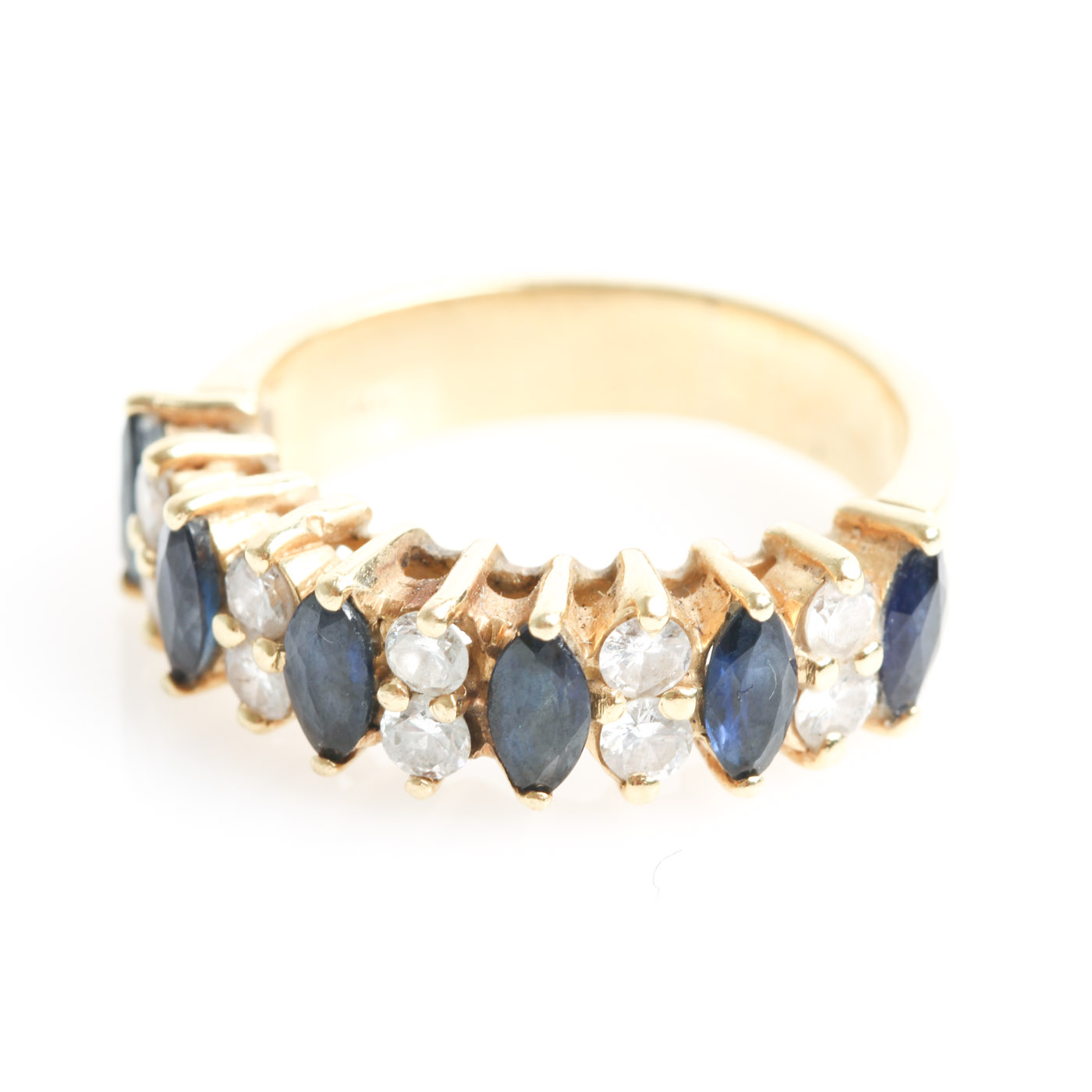14K Yellow Gold, Sapphire, and Diamond Band