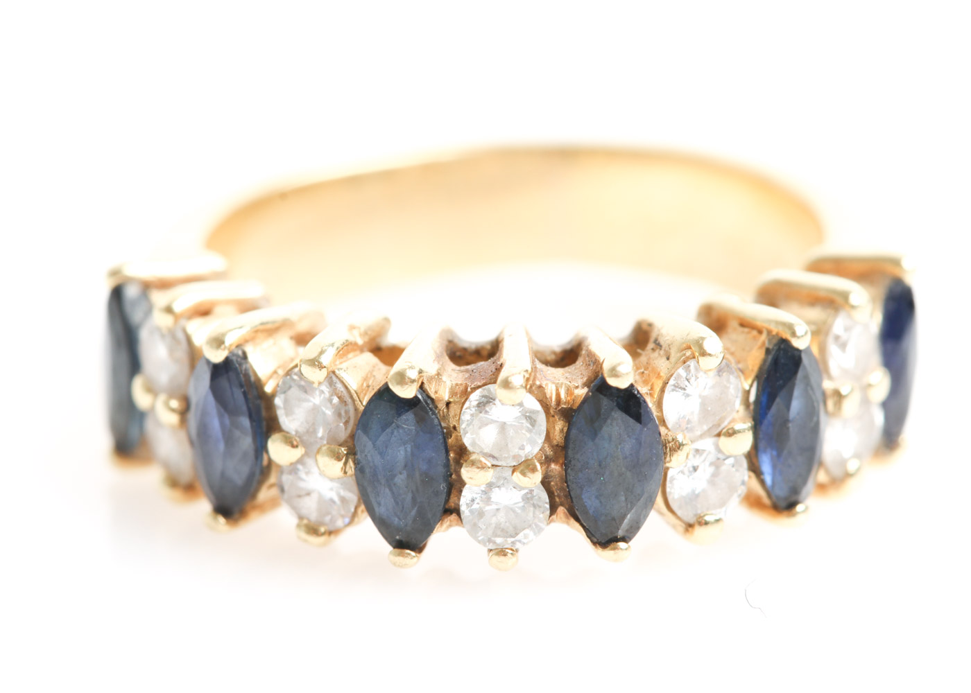 14K Yellow Gold, Sapphire, and Diamond Band
