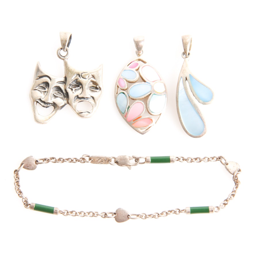 Sterling Silver, Dyed Mother of Pearl, and Enamel Jewelry