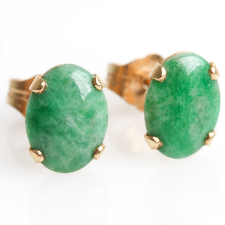 14K Yellow Gold and Nephrite Jade Stud Earrings