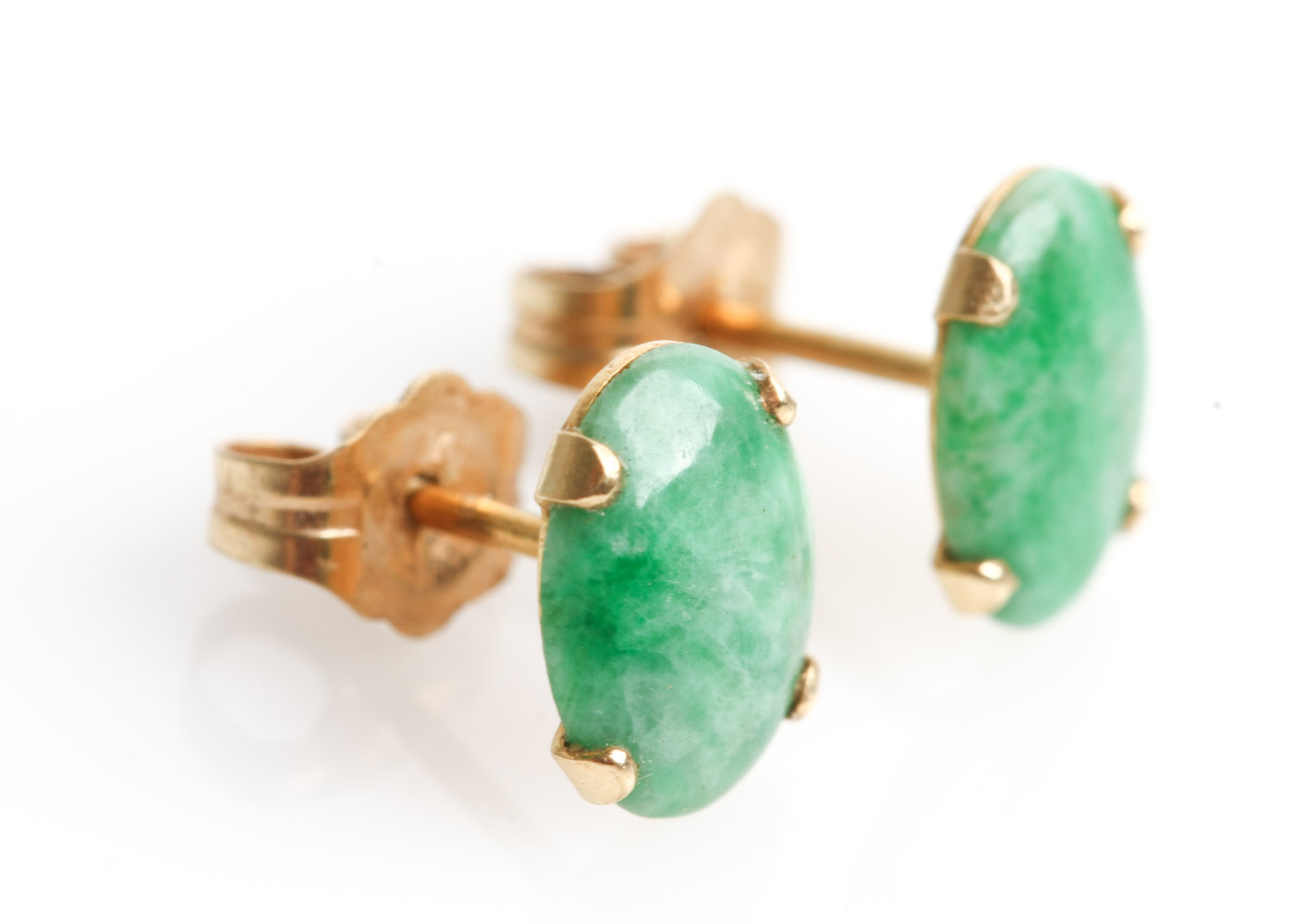 14K Yellow Gold and Nephrite Jade Stud Earrings