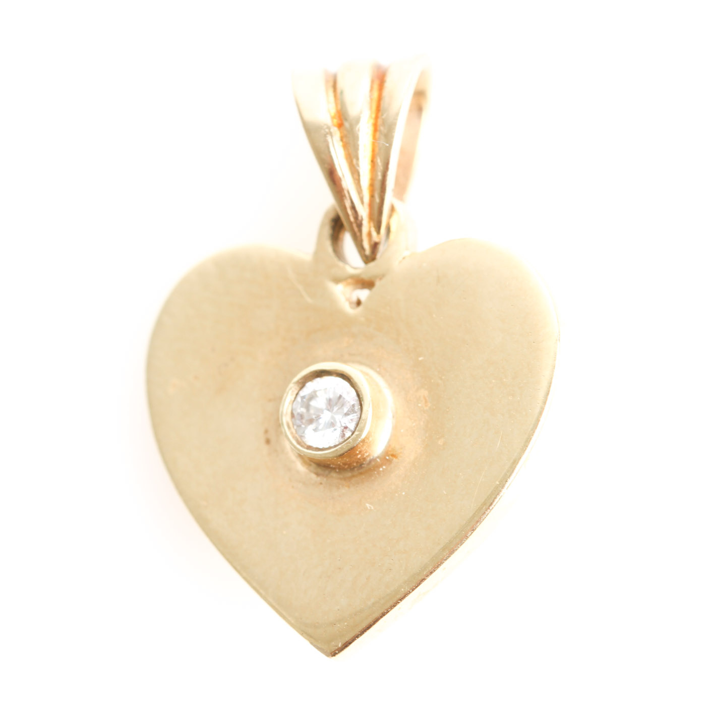 Vintage 14K Yellow Gold, Ruby, and Diamond Double Sided Heart Pendant