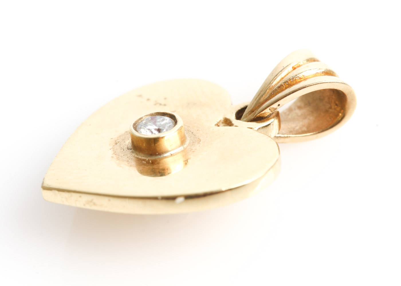 Vintage 14K Yellow Gold, Ruby, and Diamond Double Sided Heart Pendant