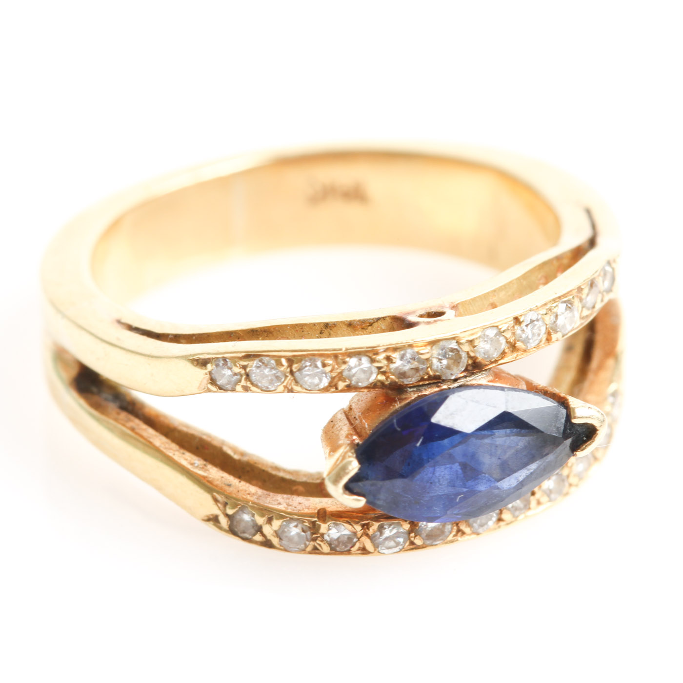 18K Yellow Gold, Sapphire and Diamond Ring