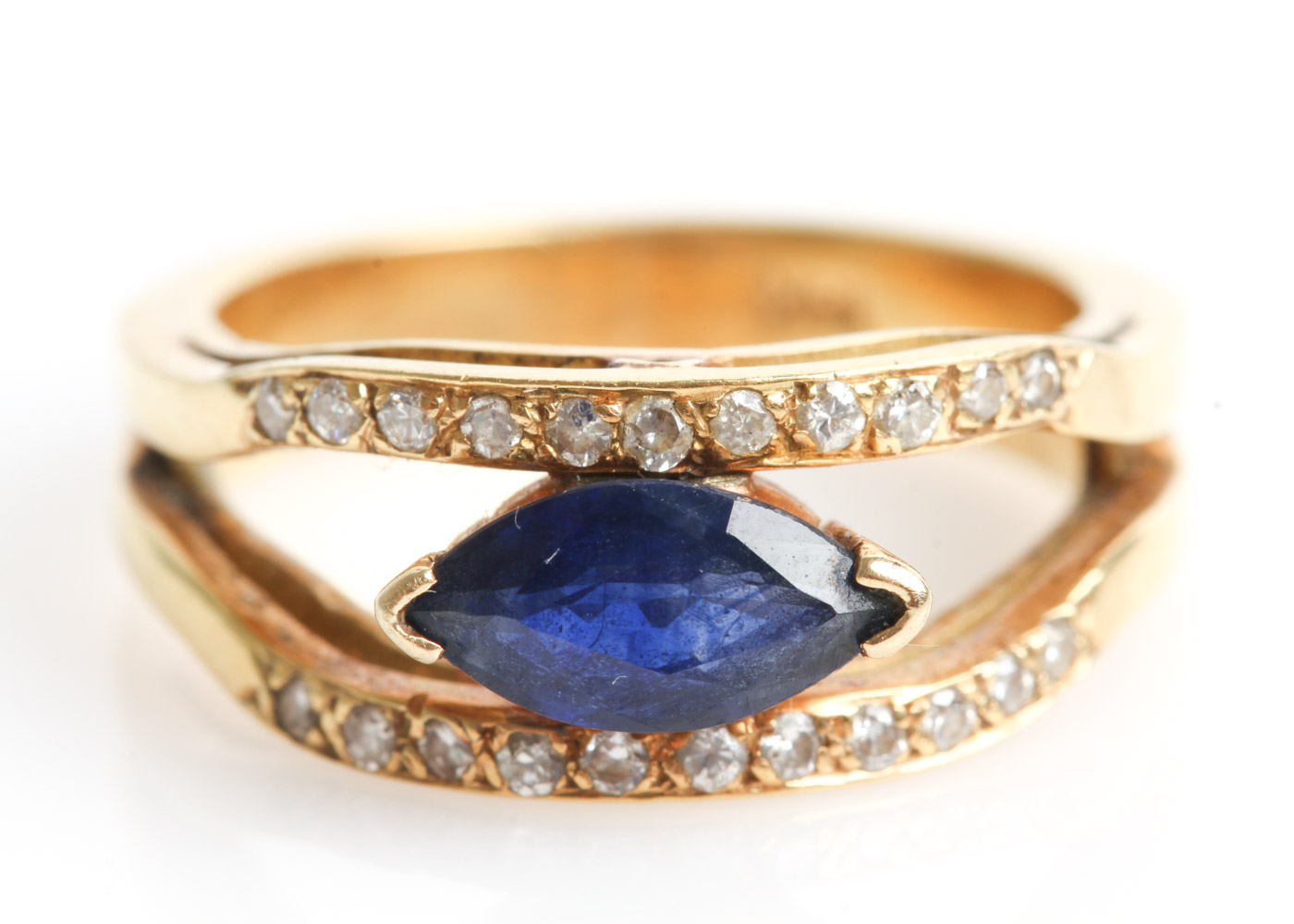 18K Yellow Gold, Sapphire and Diamond Ring
