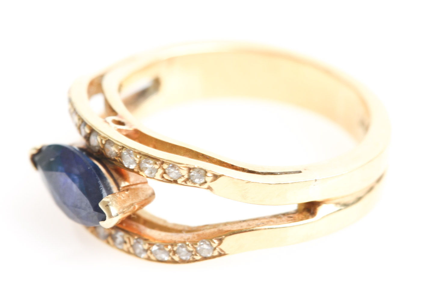 18K Yellow Gold, Sapphire and Diamond Ring