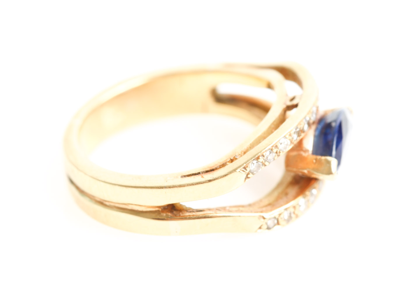 18K Yellow Gold, Sapphire and Diamond Ring