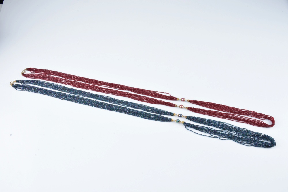 Seven Vintage Beaded Necklaces and Belt Buckle