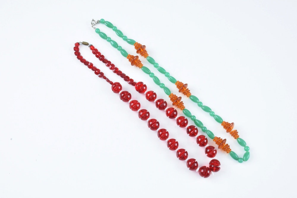 Seven Vintage Beaded Necklaces and Belt Buckle