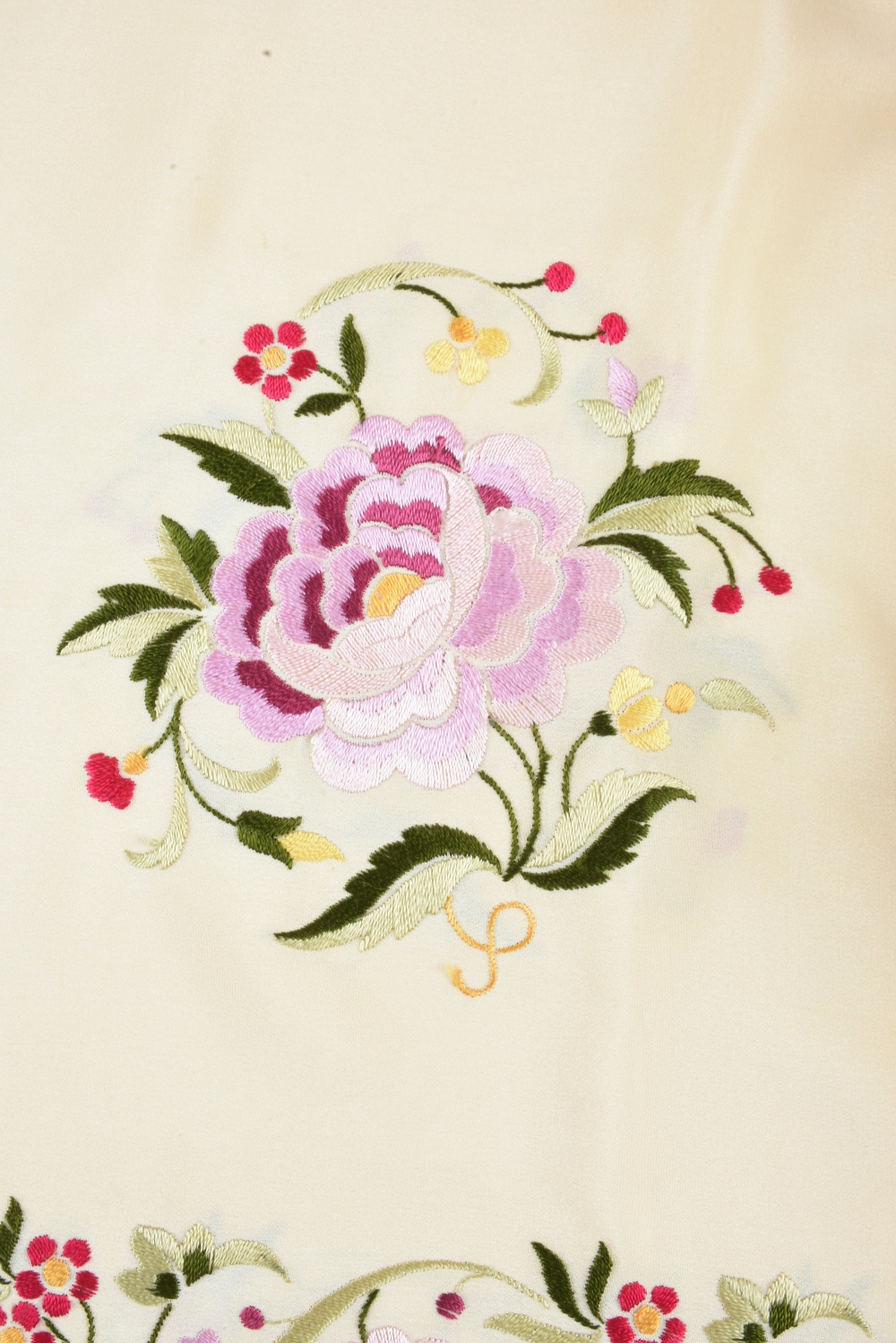 Ivory and Pink Embroidered Piano Shawl