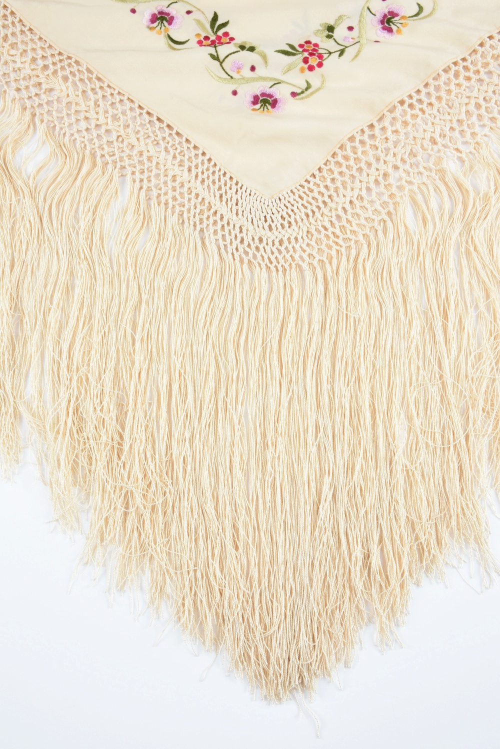 Ivory and Pink Embroidered Piano Shawl