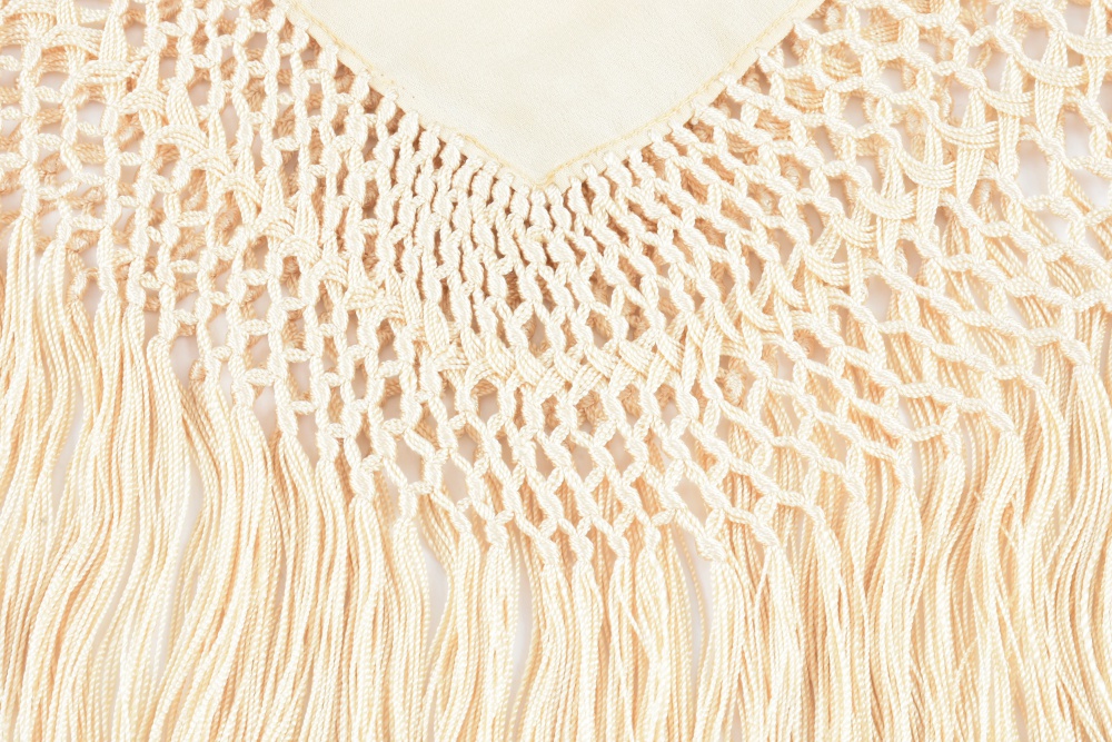 Ivory and Pink Embroidered Piano Shawl