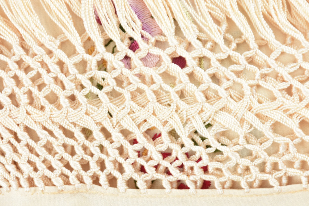 Ivory and Pink Embroidered Piano Shawl