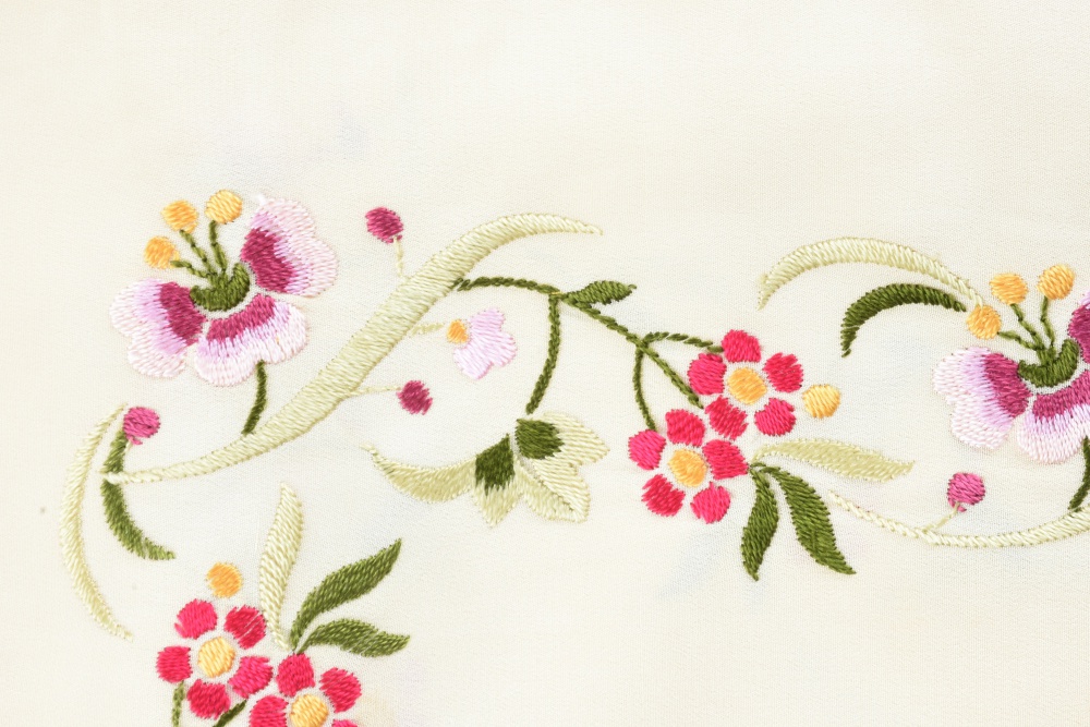 Ivory and Pink Embroidered Piano Shawl