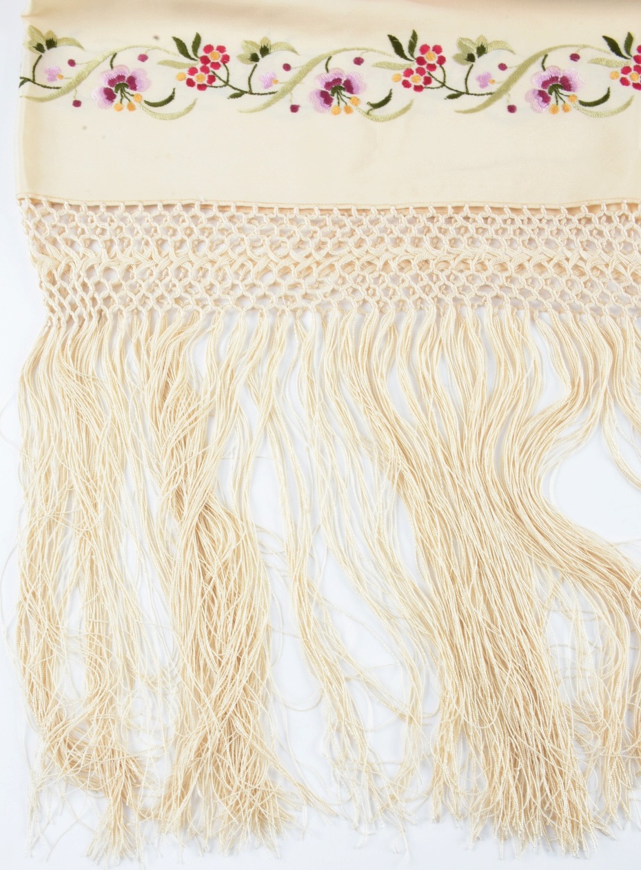 Ivory and Pink Embroidered Piano Shawl