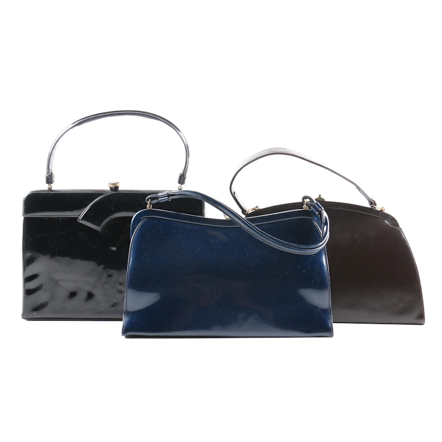 Black Patent Leather Midcentury Clutches